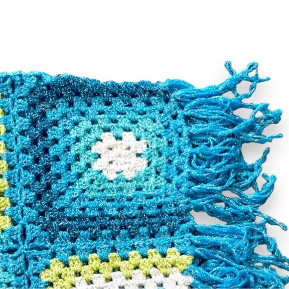 Boston Proper Size XS/S Blue Multi Lurex Slouchy Crochet Poncho - Picture 5 of 8